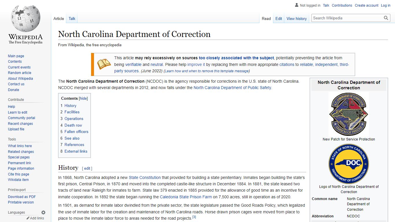 North Carolina Department of Correction - Wikipedia