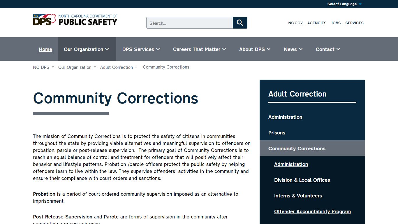 Community Corrections | NC DPS - North Carolina Department of Public Safety